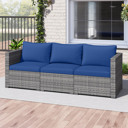 Patio Sectional Sofa Set, 3 Pieces PE Rattan Modular Couch with Cushions, Navy Outdoor Sectionals at Gallery Canada