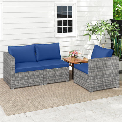 Patio Sectional Sofa Set, 3 Pieces PE Rattan Modular Couch with Cushions, Navy Outdoor Sectionals at Gallery Canada