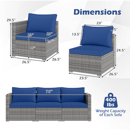 Patio Sectional Sofa Set, 3 Pieces PE Rattan Modular Couch with Cushions, Navy Outdoor Sectionals at Gallery Canada