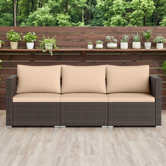 3-Piece Patio Sectional Sofa Set, Beige Outdoor Sectionals Beige at Gallery Canada