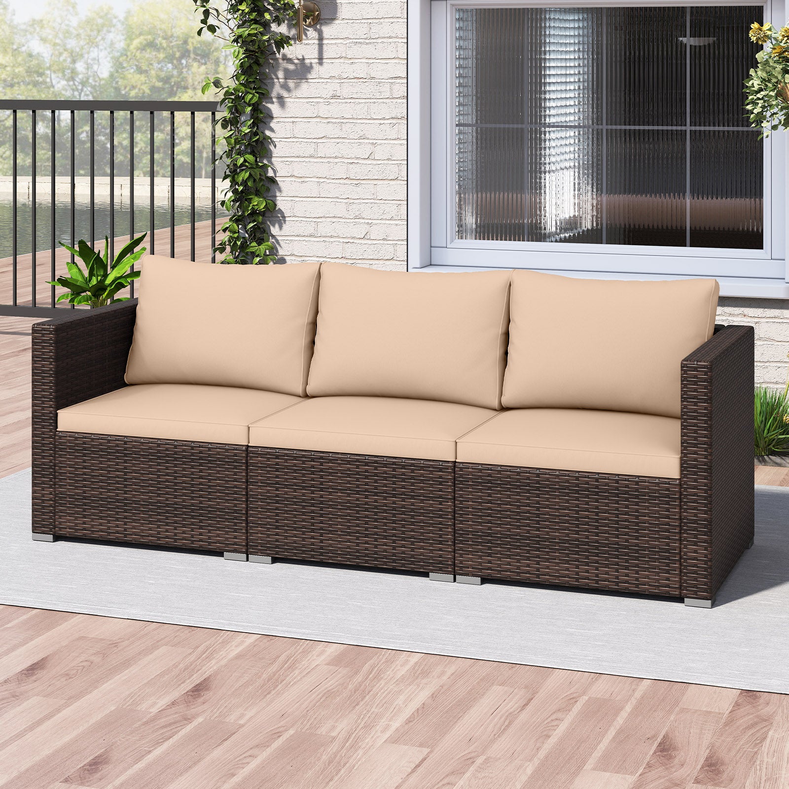 3-Piece Patio Sectional Sofa Set, Beige Outdoor Sectionals at Gallery Canada