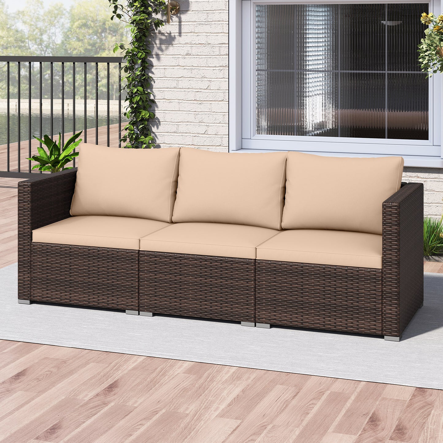 3-Piece Patio Sectional Sofa Set, Beige Outdoor Sectionals at Gallery Canada