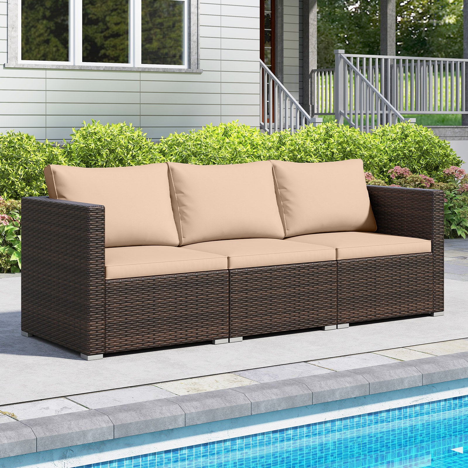 3-Piece Patio Sectional Sofa Set, Beige Outdoor Sectionals at Gallery Canada