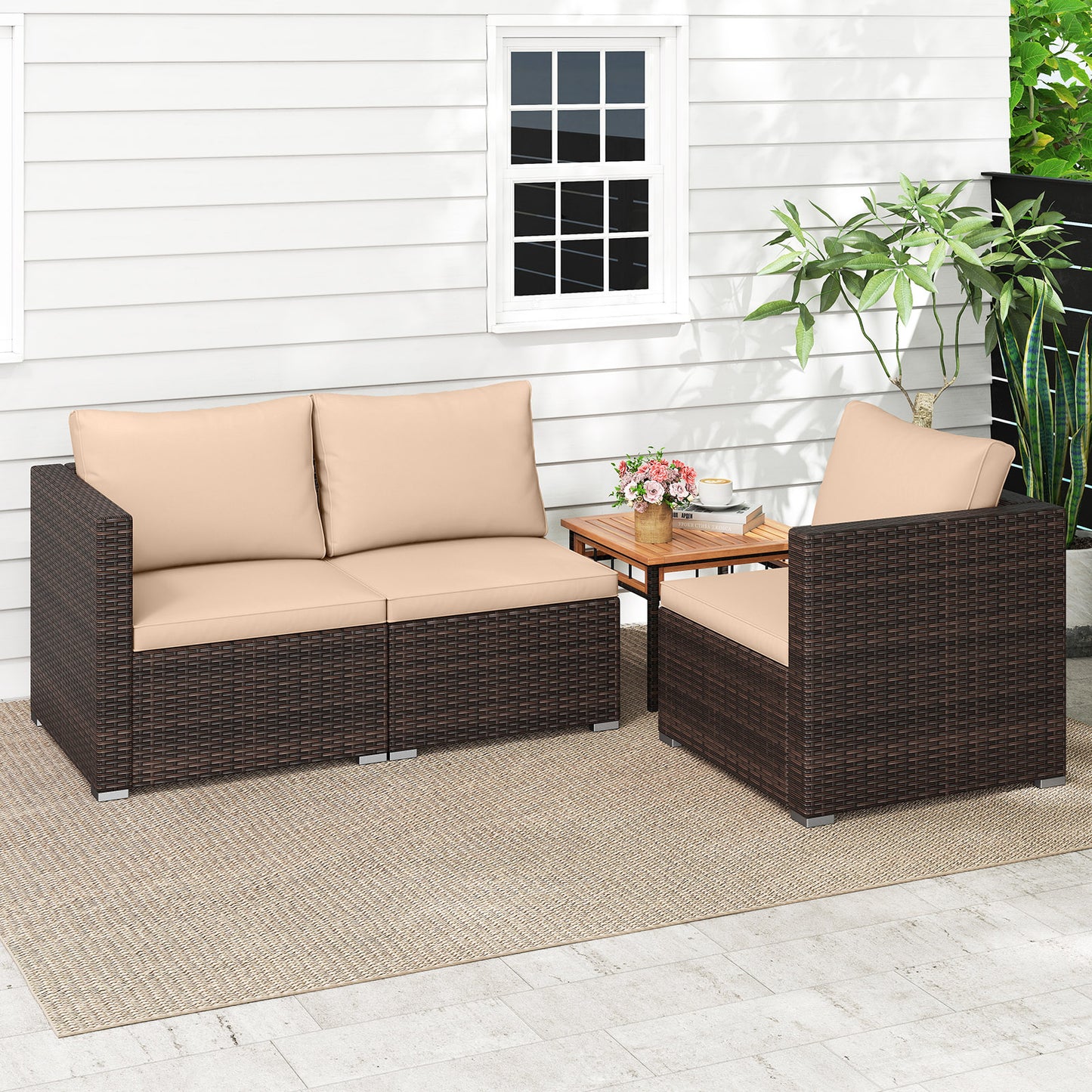 3-Piece Patio Sectional Sofa Set, Beige Outdoor Sectionals at Gallery Canada