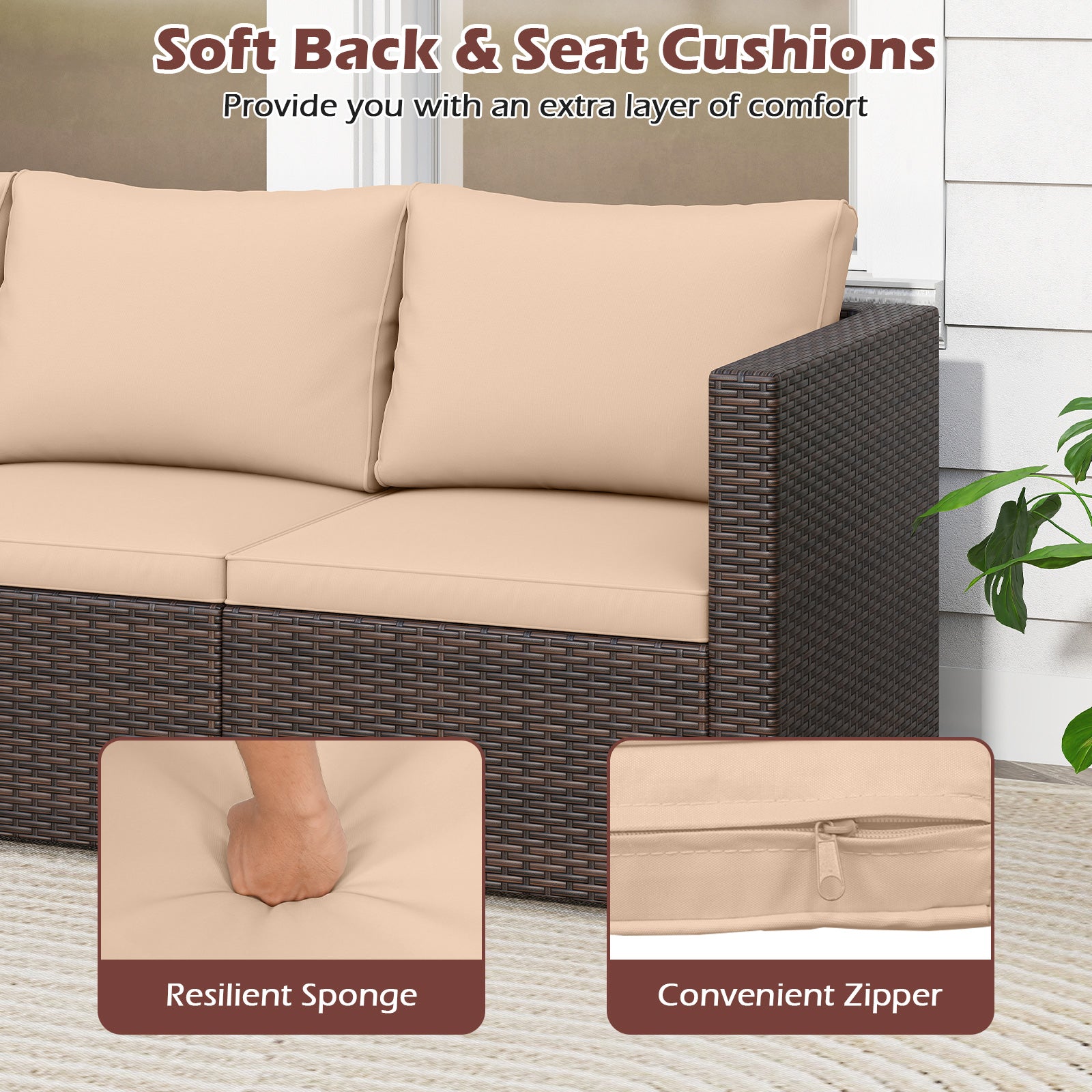 3-Piece Patio Sectional Sofa Set, Beige Outdoor Sectionals at Gallery Canada