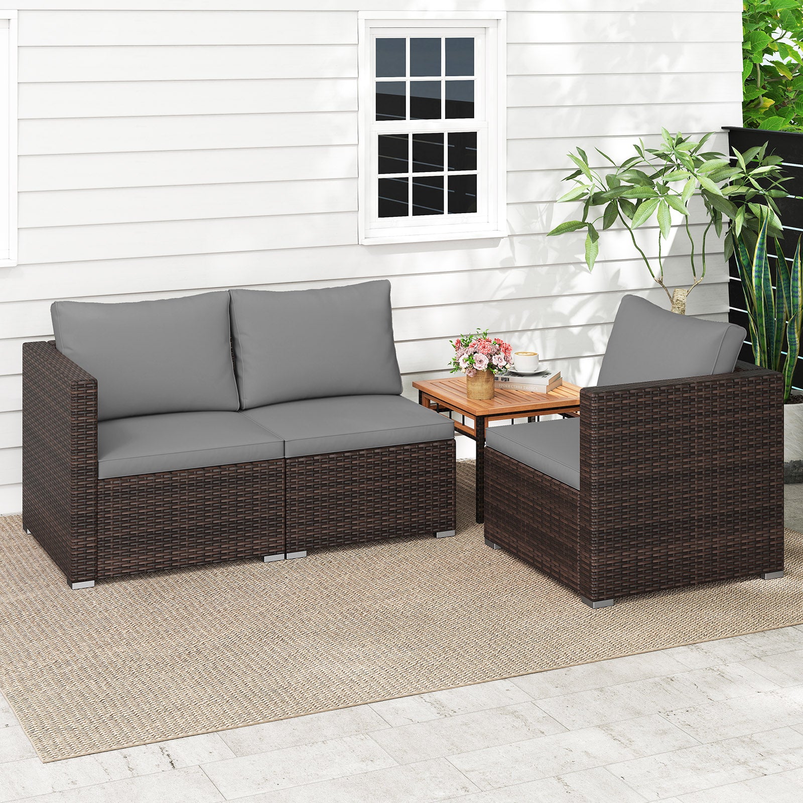 3-Piece Patio Sectional Sofa Set, Gray Outdoor Sectionals at Gallery Canada