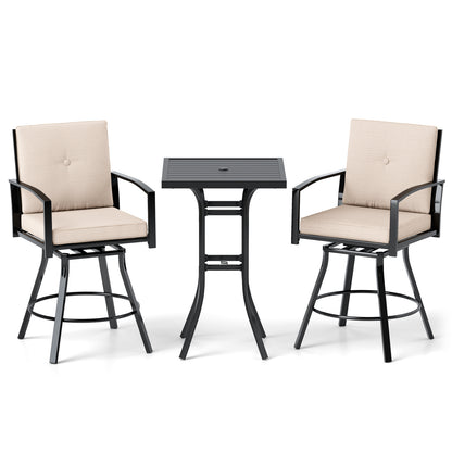 3 Piece Patio Swivel Bar Set with Umbrella Hole, Beige Patio Bar Furniture Beige at Gallery Canada