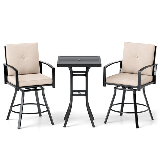 3 Piece Patio Swivel Bar Set with Umbrella Hole, Beige Patio Bar Furniture Beige at Gallery Canada