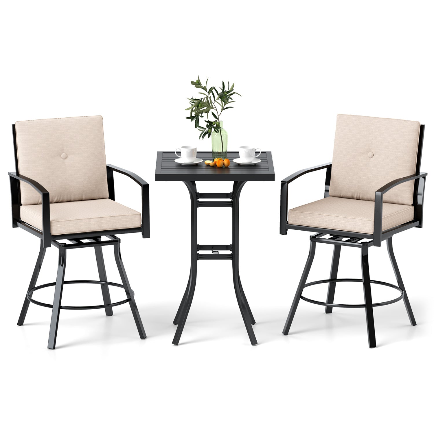 3 Piece Patio Swivel Bar Set with Umbrella Hole, Beige Patio Bar Furniture at Gallery Canada