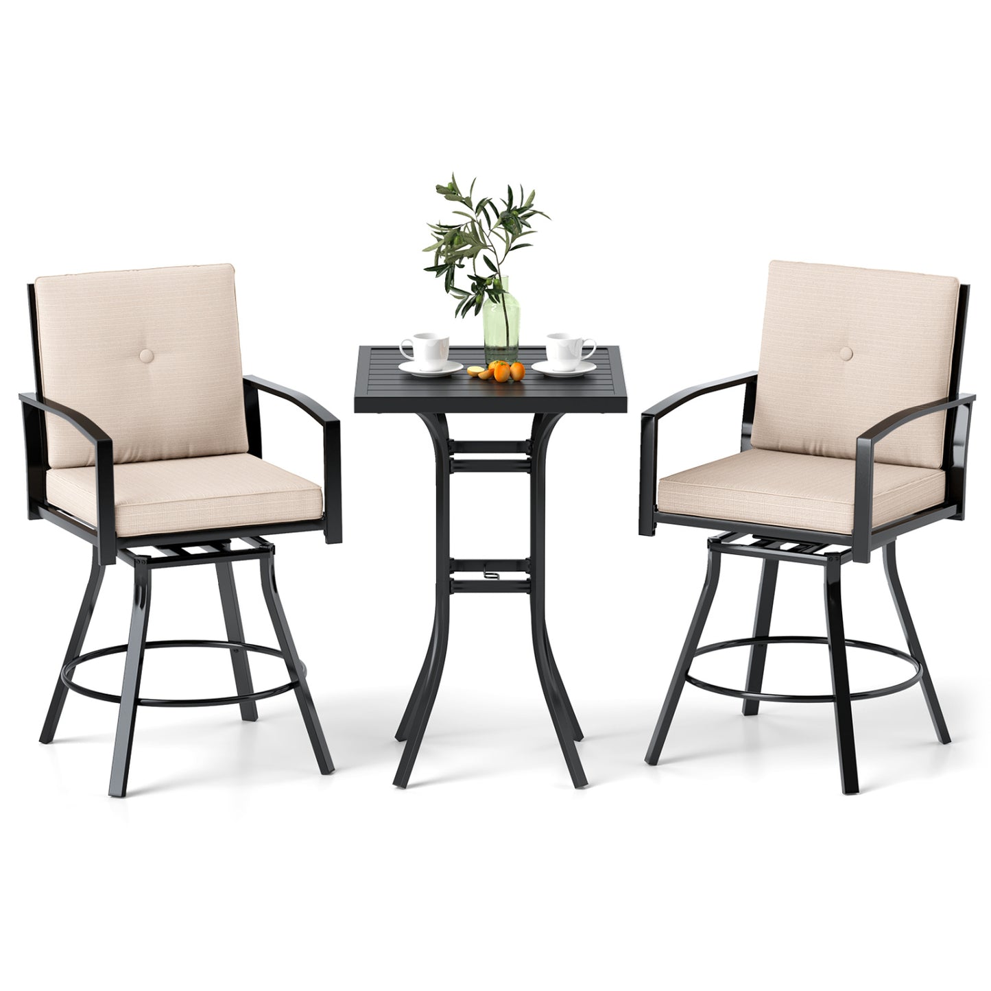 3 Piece Patio Swivel Bar Set with Umbrella Hole, Beige Patio Bar Furniture at Gallery Canada