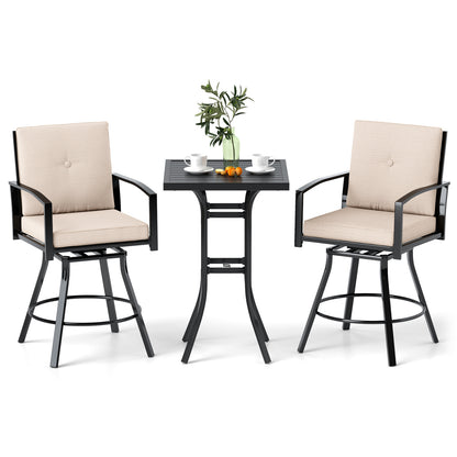 3 Piece Patio Swivel Bar Set with Umbrella Hole, Beige Patio Bar Furniture at Gallery Canada