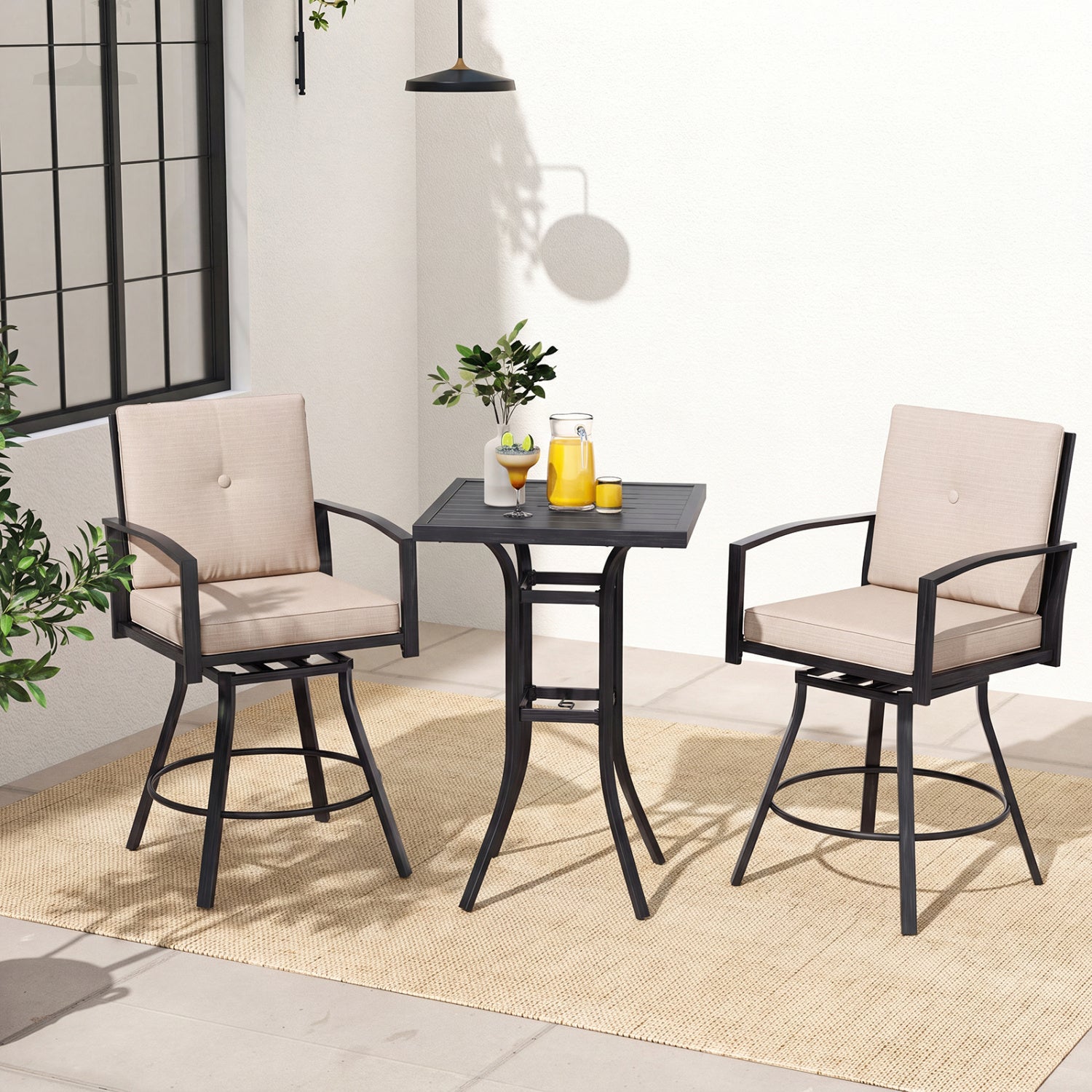 3 Piece Patio Swivel Bar Set with Umbrella Hole, Beige Patio Bar Furniture at Gallery Canada