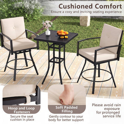 3 Piece Patio Swivel Bar Set with Umbrella Hole, Beige Patio Bar Furniture at Gallery Canada