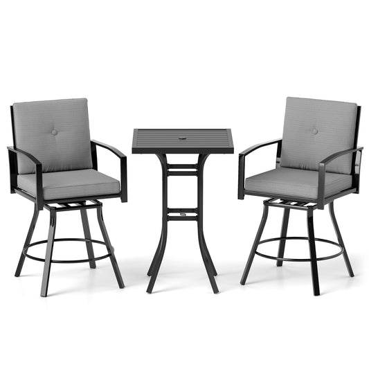 3 Piece Patio Swivel Bar Set, with Umbrella Hole, Gray Patio Bar Furniture Gray at Gallery Canada