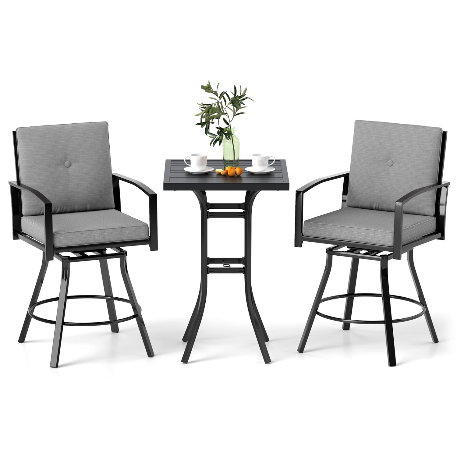 3 Piece Patio Swivel Bar Set, with Umbrella Hole, Gray Patio Bar Furniture at Gallery Canada