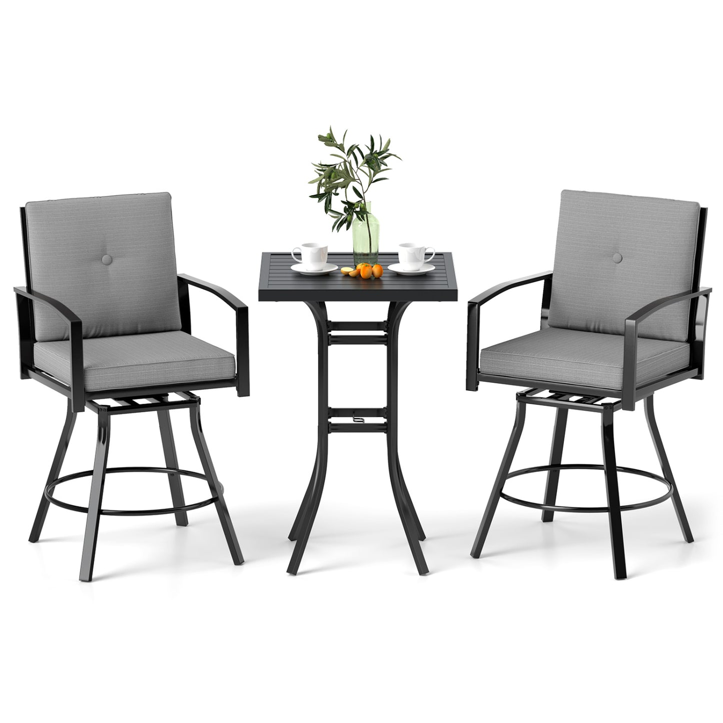 3 Piece Patio Swivel Bar Set, with Umbrella Hole, Gray Patio Bar Furniture at Gallery Canada