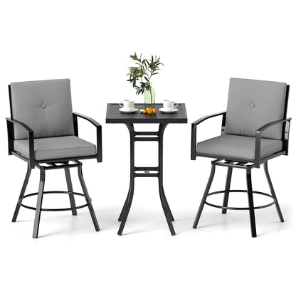 3 Piece Patio Swivel Bar Set, with Umbrella Hole, Gray Patio Bar Furniture at Gallery Canada