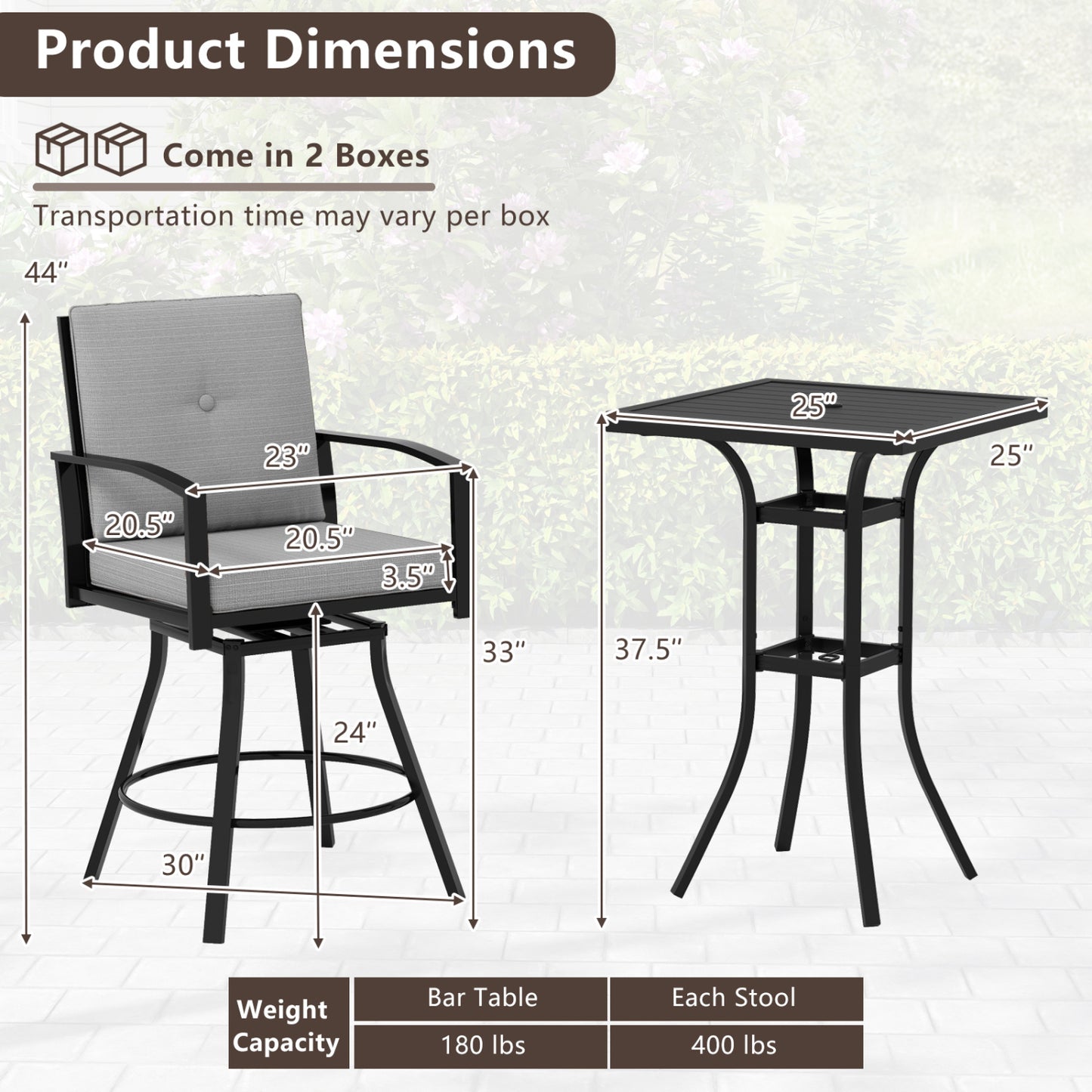 3 Piece Patio Swivel Bar Set, with Umbrella Hole, Gray Patio Bar Furniture at Gallery Canada