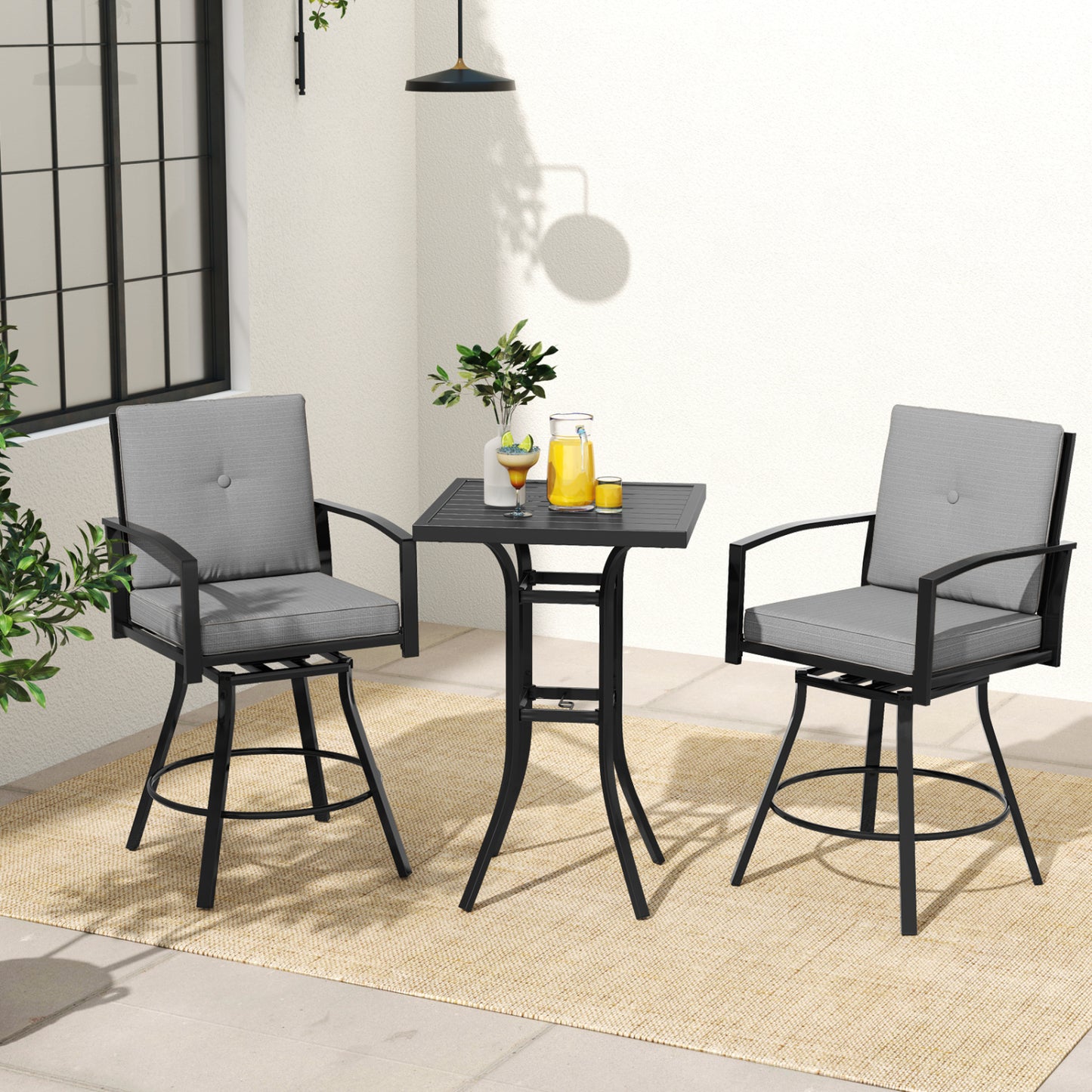 3 Piece Patio Swivel Bar Set, with Umbrella Hole, Gray Patio Bar Furniture at Gallery Canada