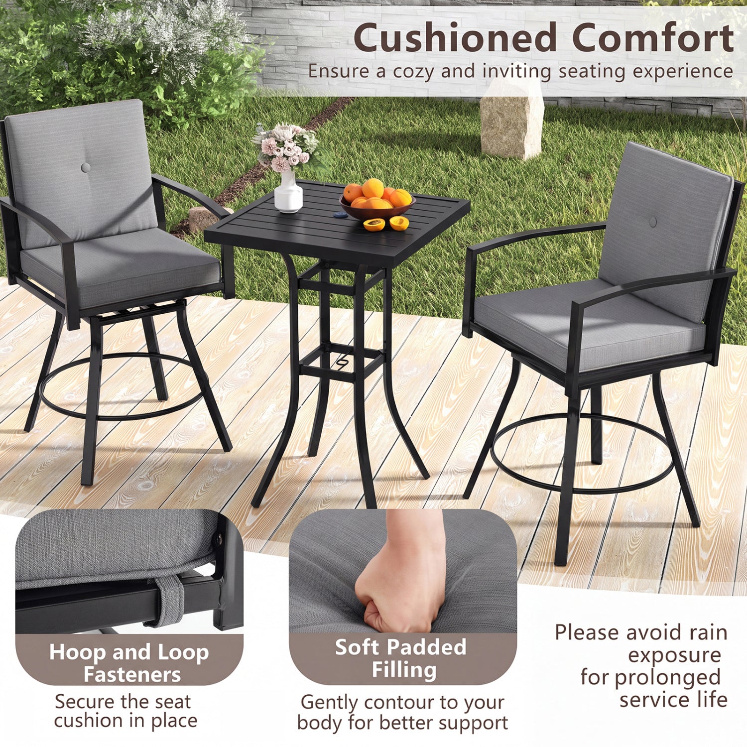 3 Piece Patio Swivel Bar Set, with Umbrella Hole, Gray Patio Bar Furniture at Gallery Canada