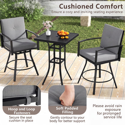 3 Piece Patio Swivel Bar Set, with Umbrella Hole, Gray Patio Bar Furniture at Gallery Canada