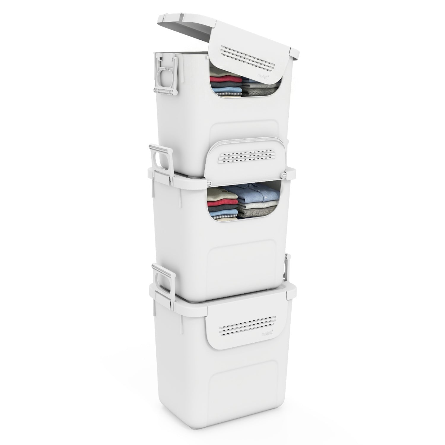 3 Pieces Plastic Storage Bins Stackable with Front Door and Side Handles, White Dressers & Chests White at Gallery Canada