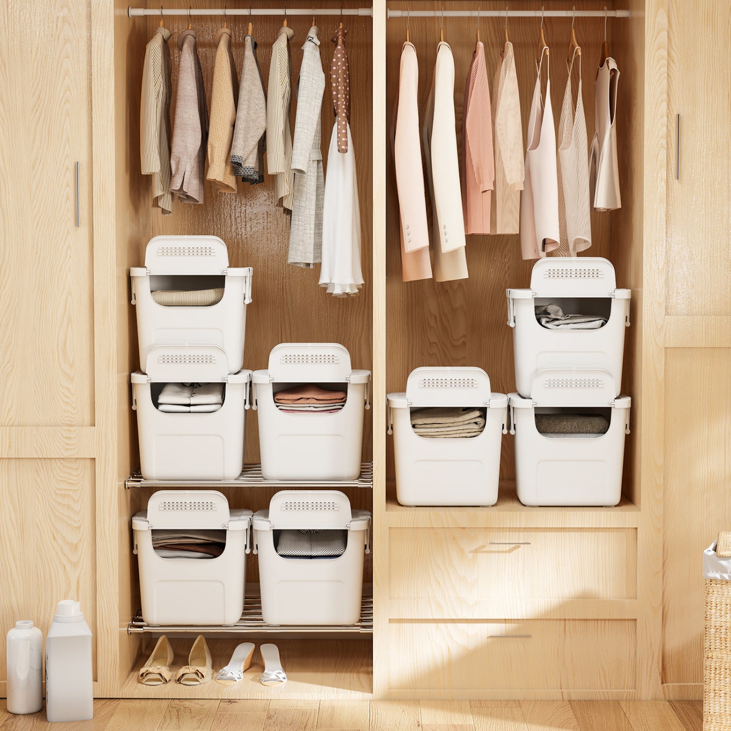 3 Pieces Plastic Storage Bins Stackable with Front Door and Side Handles, White Dressers & Chests at Gallery Canada
