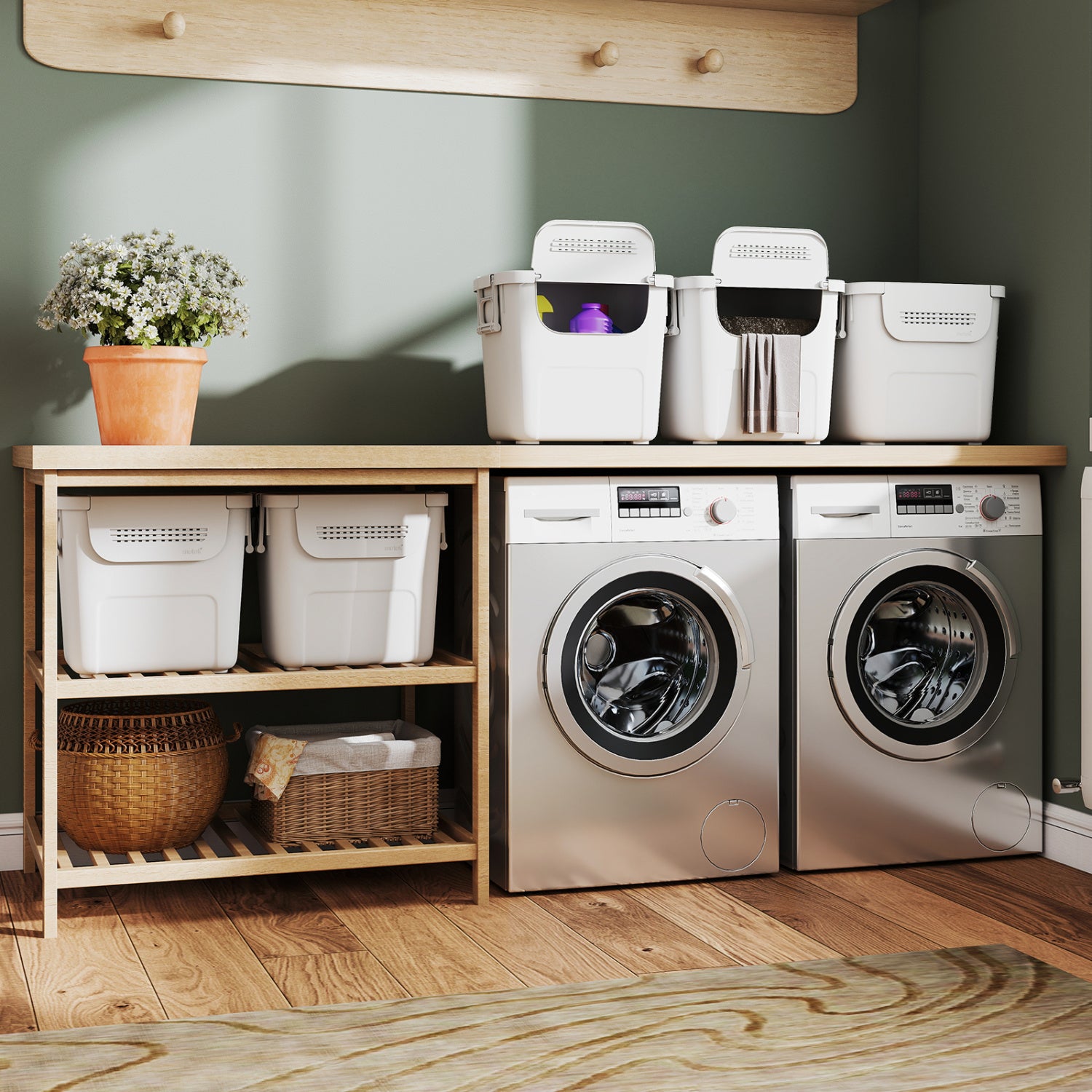 3 Pieces Plastic Storage Bins Stackable with Front Door and Side Handles, White Dressers & Chests at Gallery Canada