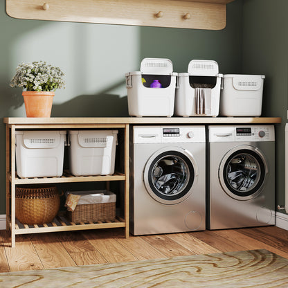 3 Pieces Plastic Storage Bins Stackable with Front Door and Side Handles, White Dressers & Chests at Gallery Canada