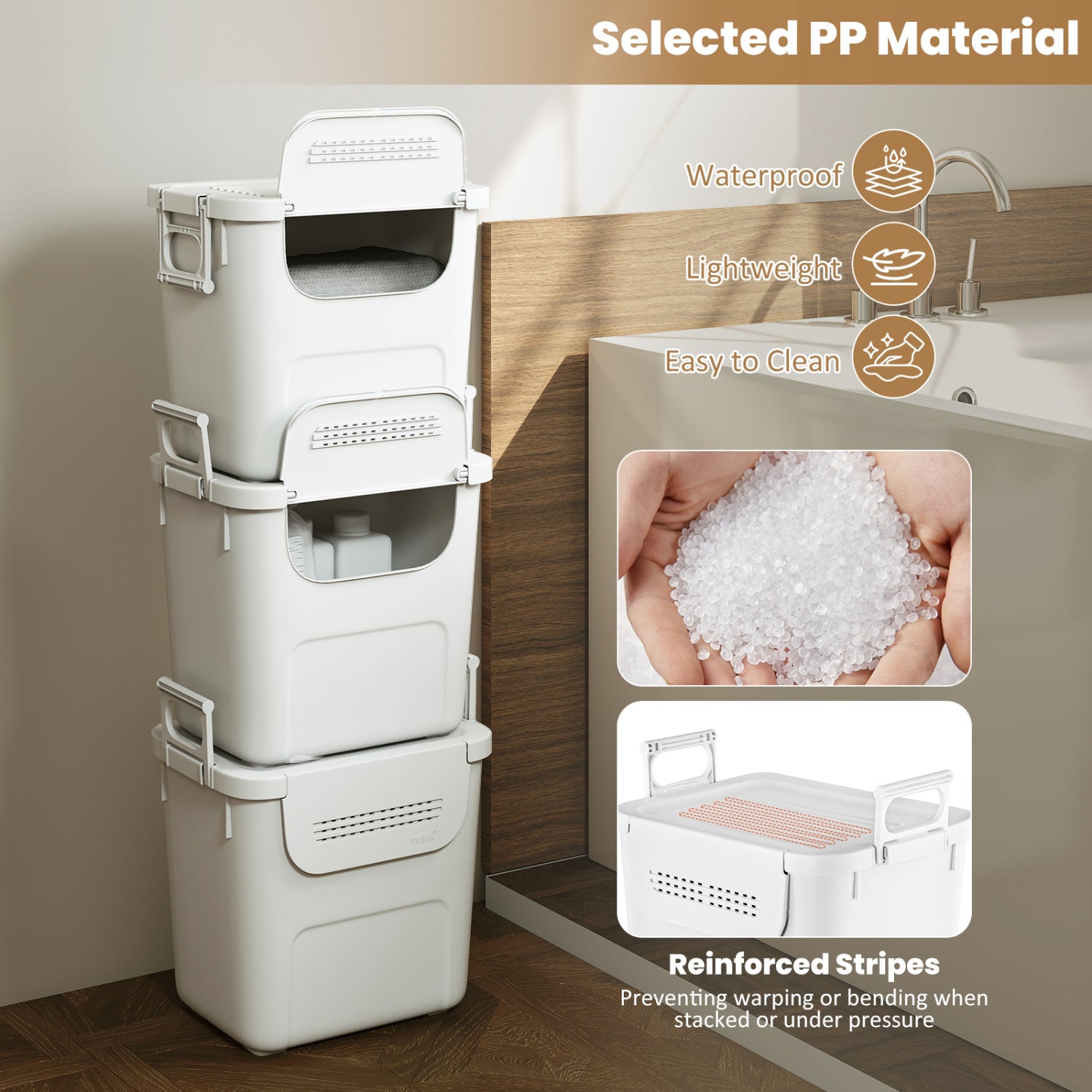 3 Pieces Plastic Storage Bins Stackable with Front Door and Side Handles, White Dressers & Chests at Gallery Canada