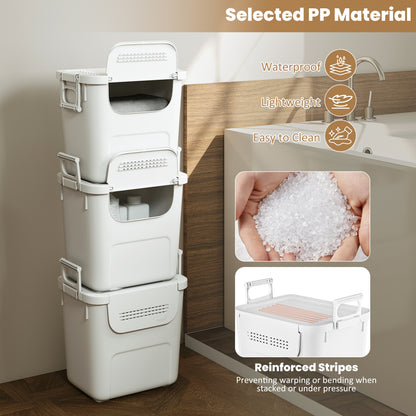 3 Pieces Plastic Storage Bins Stackable with Front Door and Side Handles, White Dressers & Chests at Gallery Canada