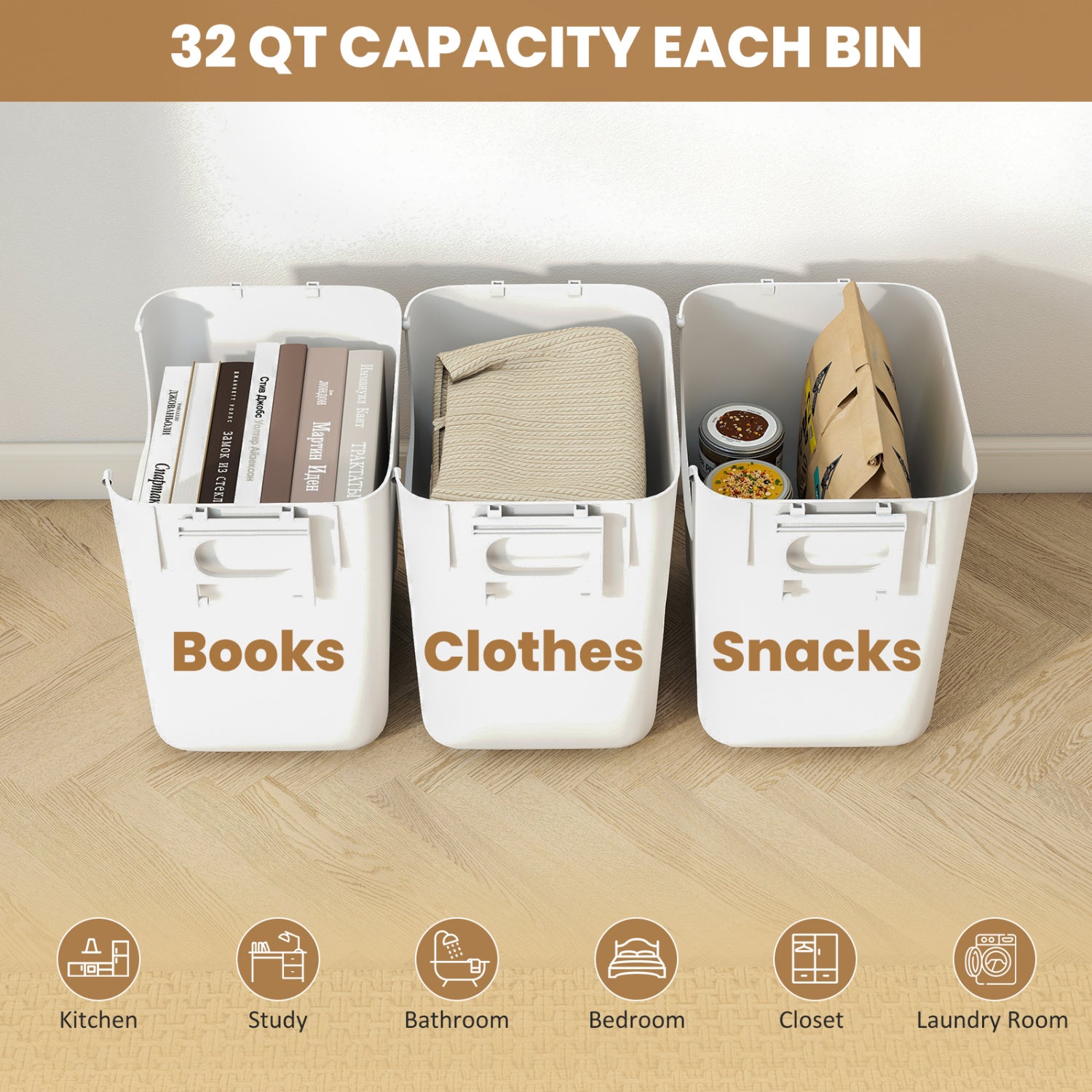 3 Pieces Plastic Storage Bins Stackable with Front Door and Side Handles, White Dressers & Chests at Gallery Canada