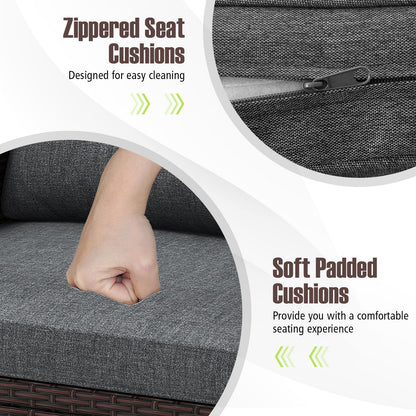 Ensemble de mobilier de patio en rotin 3 pièces, coussin lavable, gris