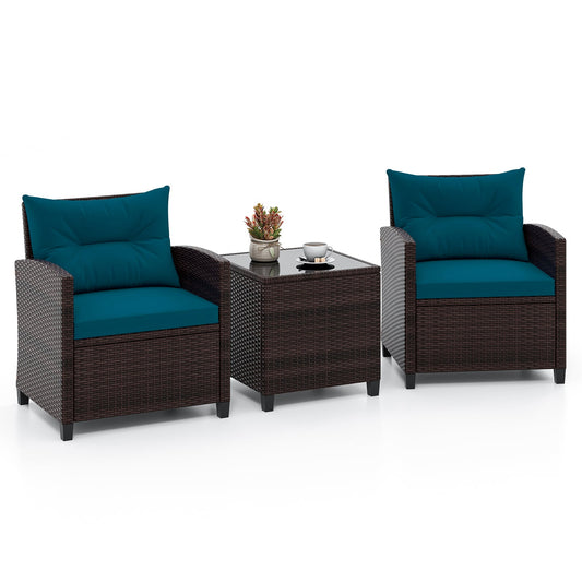 Rattan Patio Furniture Set, 3 Pieces, Washable Cushion, Peacock Blue Patio Conversation Sets Peacock Blue at Gallery Canada