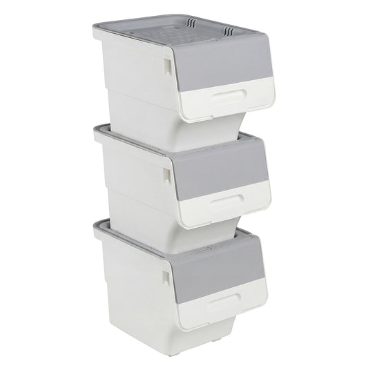 3 Pieces Storage Bins on Wheels Stackable Plastic Boxes with Stay-Open Lid (S), Gray Dressers & Chests Gray at Gallery Canada