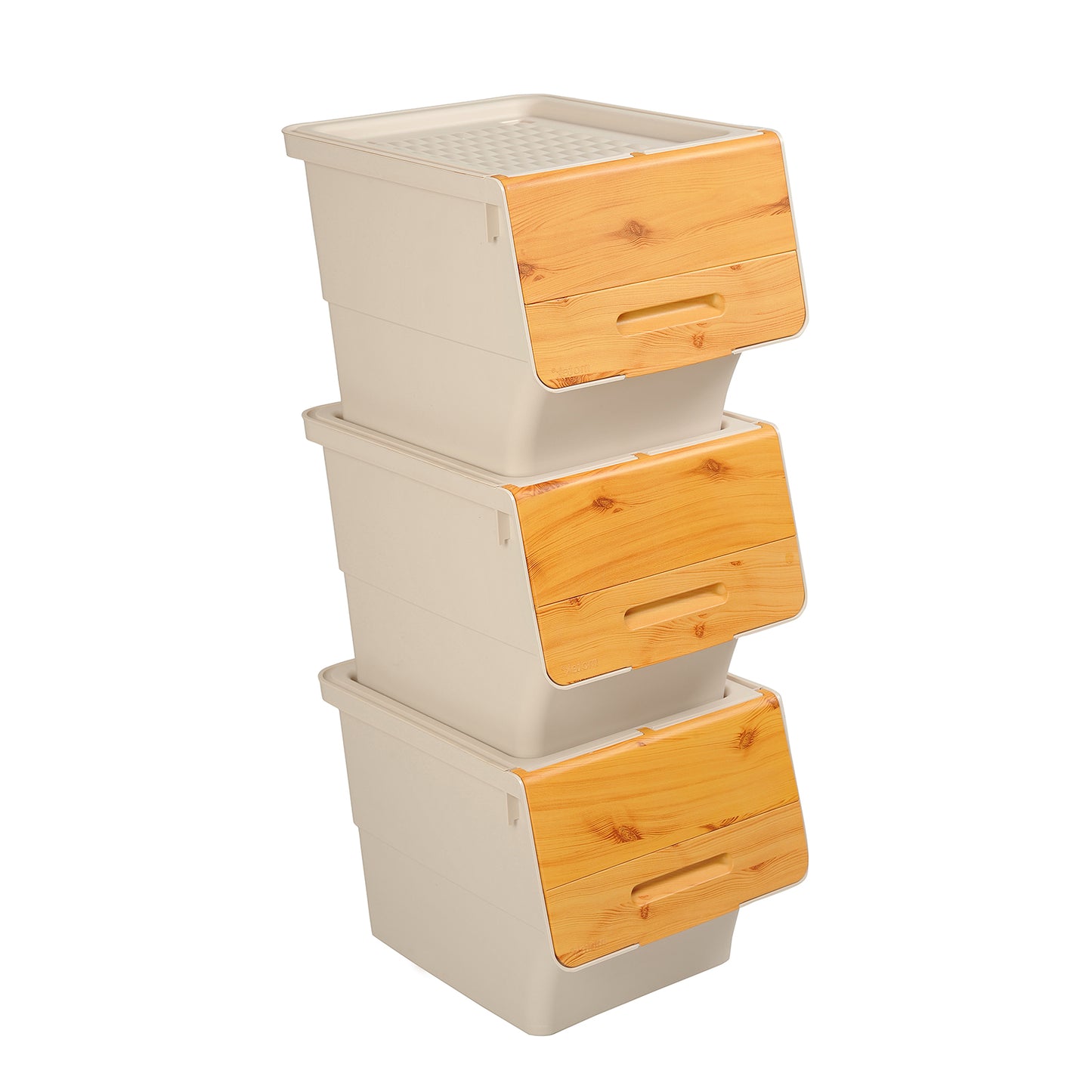 3 Pieces Storage Bins on Wheels Stackable Plastic Boxes with Stay-Open Lid (S), Natural Dressers & Chests Natural at Gallery Canada