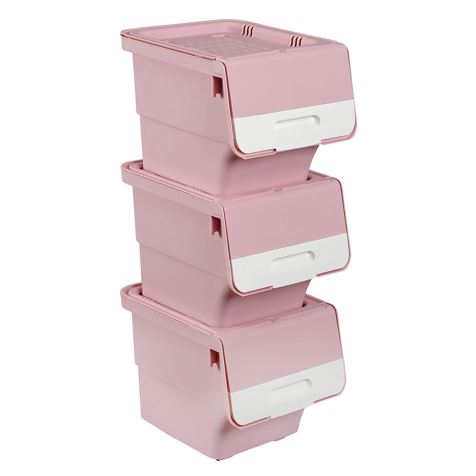 3 Pieces Storage Bins on Wheels Stackable Plastic Boxes with Stay-Open Lid (S), Pink Dressers & Chests Pink at Gallery Canada