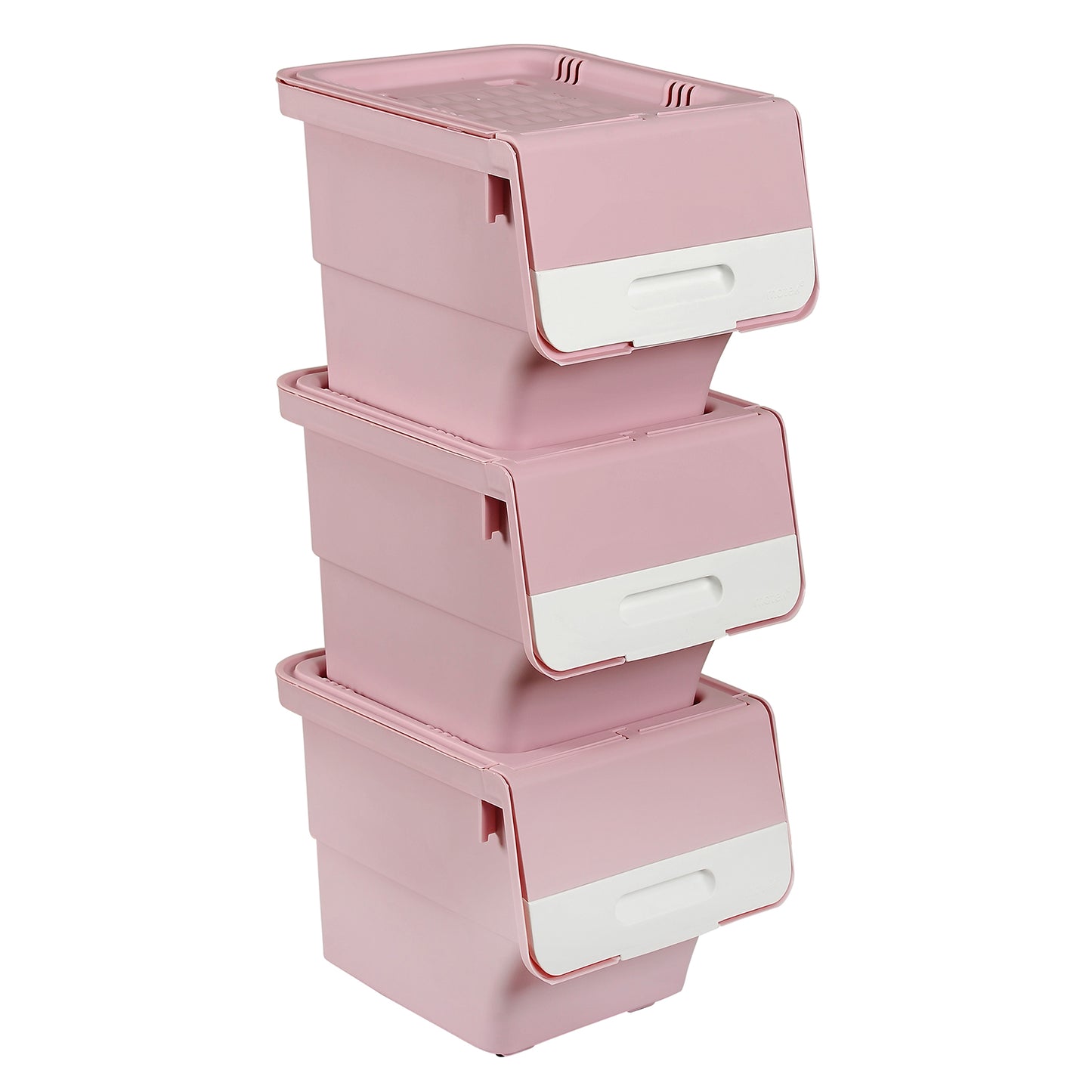 3 Pieces Storage Bins on Wheels Stackable Plastic Boxes with Stay-Open Lid (S), Pink Dressers & Chests Pink at Gallery Canada