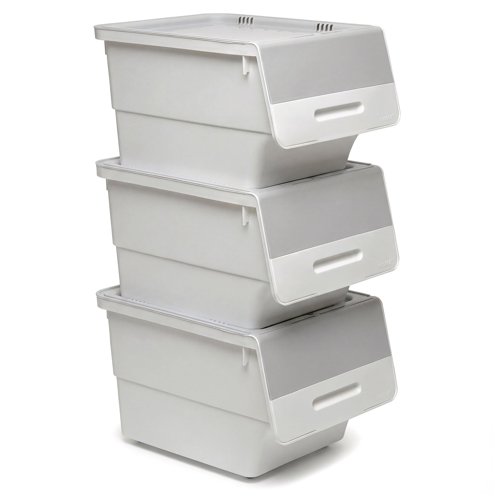 3 Pieces Storage Bins on Wheels Stackable Plastic Boxes with Stay-Open Lid (M), Gray Dressers & Chests Gray at Gallery Canada