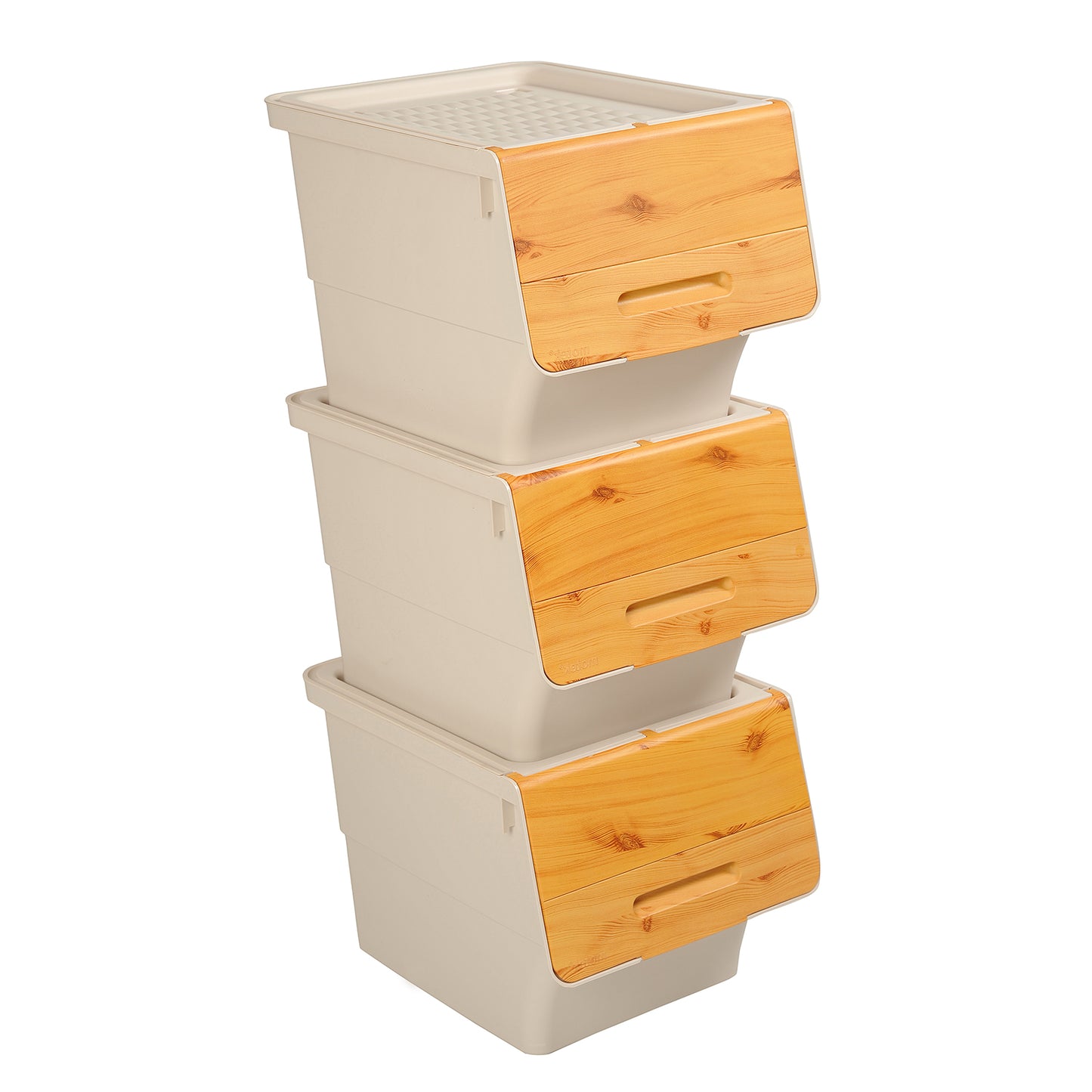 3 Pieces Storage Bins on Wheels Stackable Plastic Boxes with Stay-Open Lid (M), Natural Dressers & Chests Natural at Gallery Canada