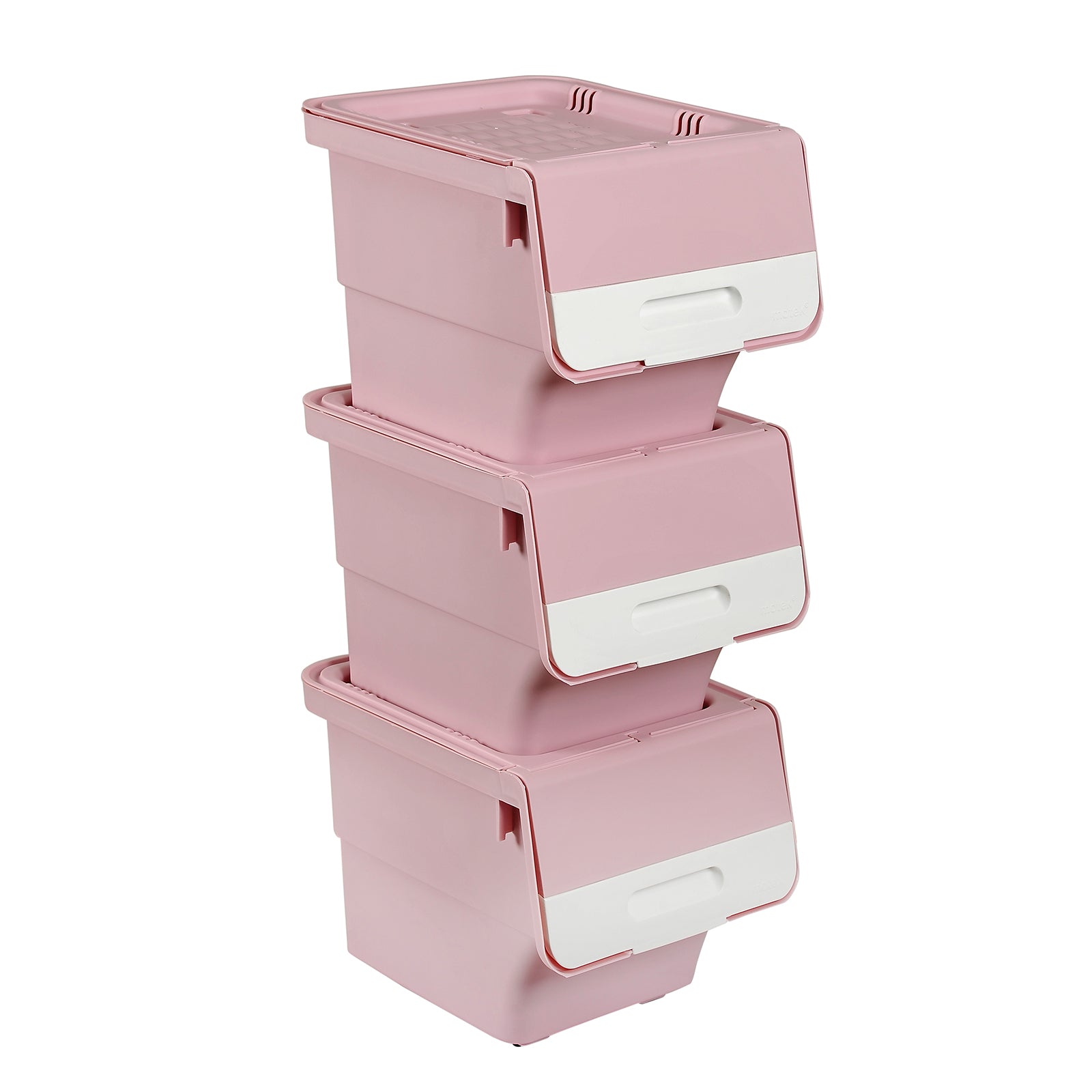 3 Pieces Storage Bins on Wheels Stackable Plastic Boxes with Stay-Open Lid (M), Pink Dressers & Chests Pink at Gallery Canada
