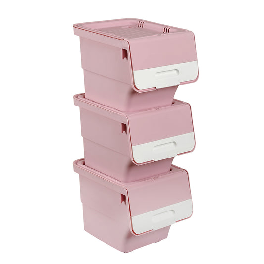 3 Pieces Storage Bins on Wheels Stackable Plastic Boxes with Stay-Open Lid (M), Pink Dressers & Chests Pink at Gallery Canada