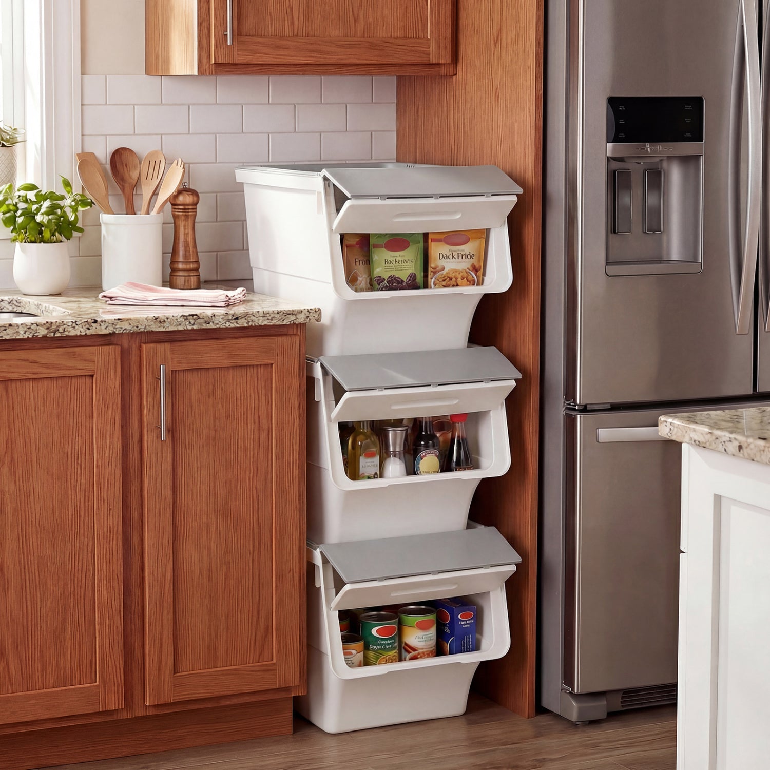 3 Pieces Storage Bins on Wheels Stackable Plastic Boxes with Stay-Open Lid (M), Gray Dressers & Chests at Gallery Canada