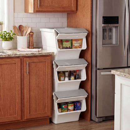 3 Pieces Storage Bins on Wheels Stackable Plastic Boxes with Stay-Open Lid (M), Gray Dressers & Chests at Gallery Canada