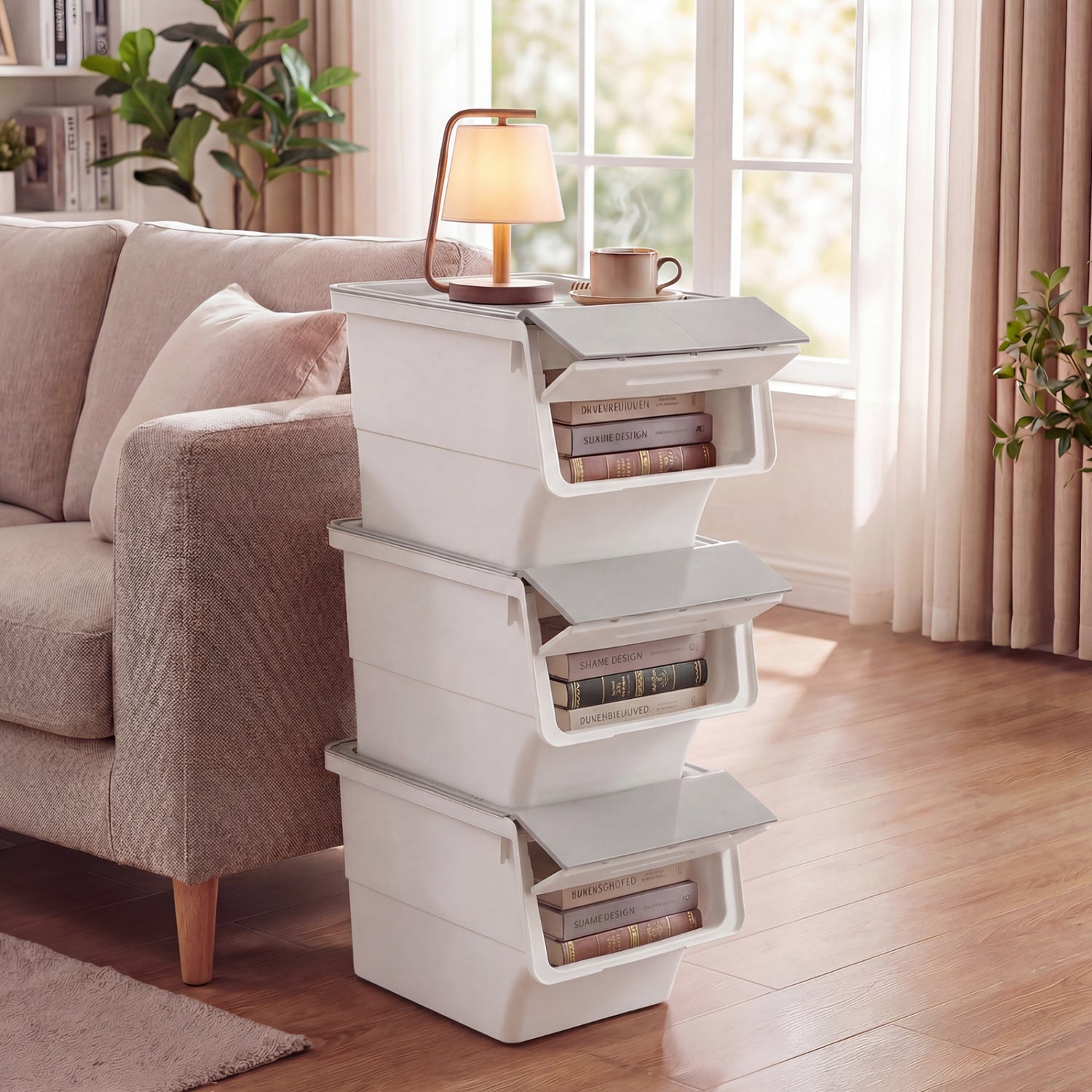3 Pieces Storage Bins on Wheels Stackable Plastic Boxes with Stay-Open Lid (M), Gray Dressers & Chests at Gallery Canada