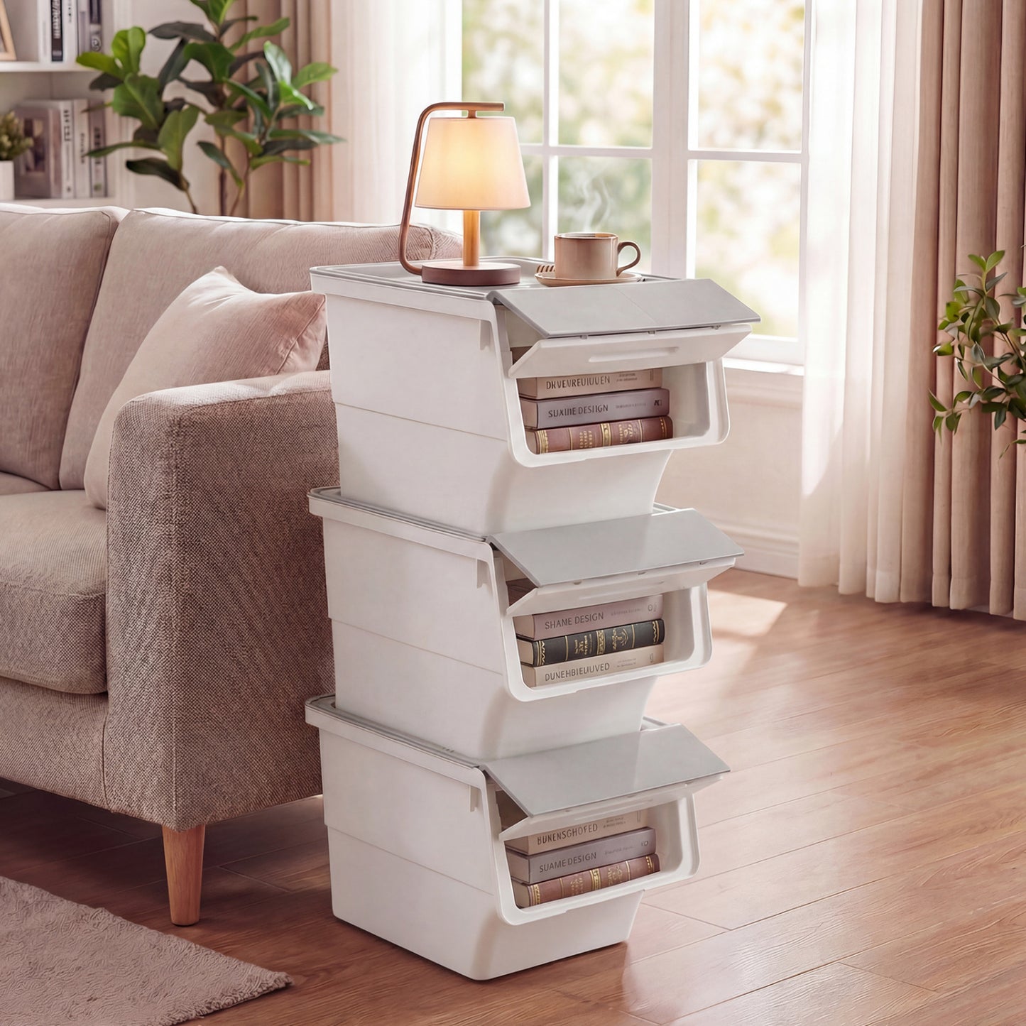 3 Pieces Storage Bins on Wheels Stackable Plastic Boxes with Stay-Open Lid (M), Gray Dressers & Chests at Gallery Canada