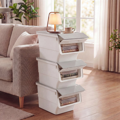 3 Pieces Storage Bins on Wheels Stackable Plastic Boxes with Stay-Open Lid (M), Gray Dressers & Chests at Gallery Canada