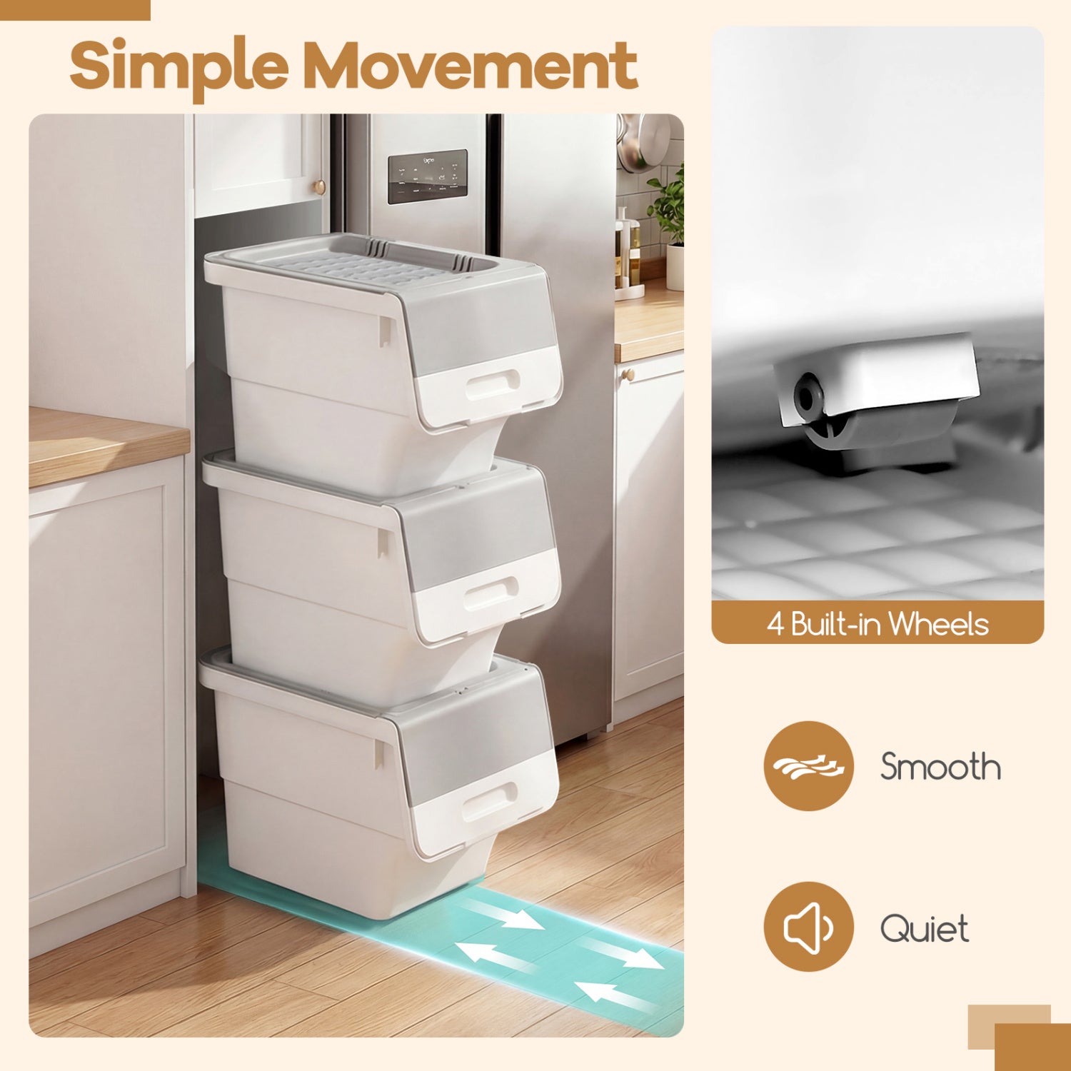 3 Pieces Storage Bins on Wheels Stackable Plastic Boxes with Stay-Open Lid (M), Gray Dressers & Chests at Gallery Canada