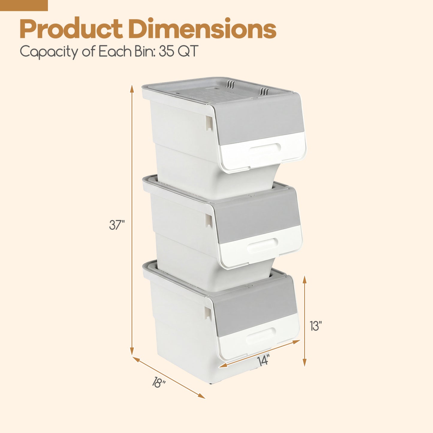 3 Pieces Storage Bins on Wheels Stackable Plastic Boxes with Stay-Open Lid (M), Gray Dressers & Chests at Gallery Canada