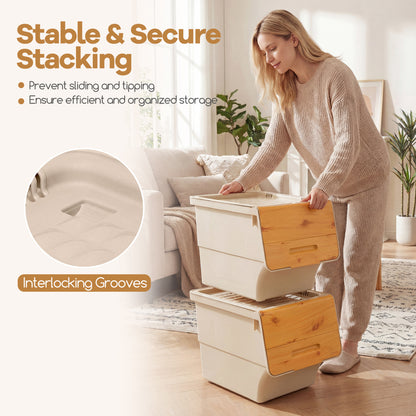 3 Pieces Storage Bins on Wheels Stackable Plastic Boxes with Stay-Open Lid (M), Natural Dressers & Chests at Gallery Canada